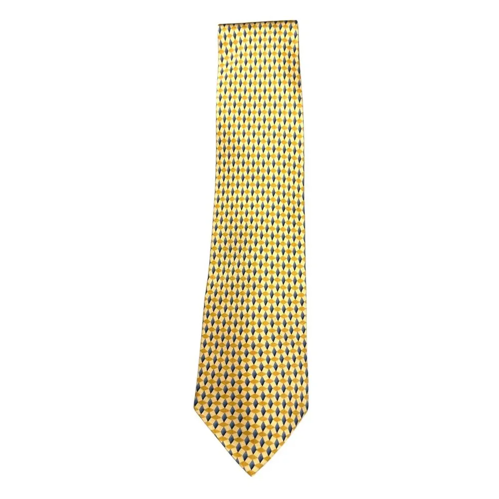 Bill Blass Vintage 100% Silk Dress Tie Yellow‎ Geometric Weave Pattern 60